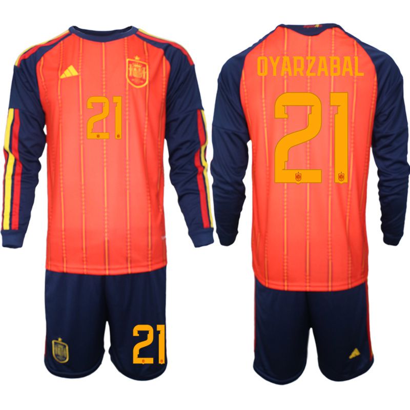Men 2026 World Cup National Team Spain home red #21 long sleeve Soccer Jersey